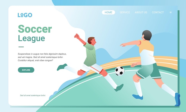 Modern Soccer website banner two soccer players fighting for the ball on the soccer field