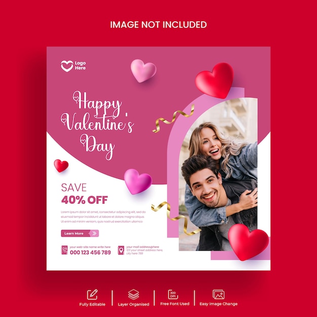 Modern social media post for valentine's day sale and Instagram banner or flyer template design