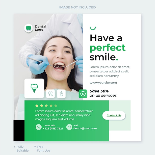 modern social media template and post for dentist and clinic with dental web icons and elements