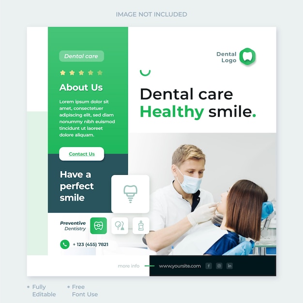 modern social media template and post for dentist and clinic with dental web icons and elements