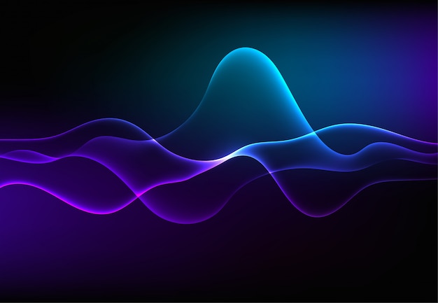 Modern speaking sound waves oscillating dark blue light