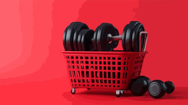 Vector modern sport equipment for fitness gym in shopping basket