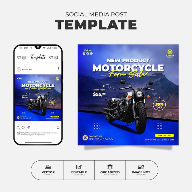 Modern Sport Motorcycle For Sale Social Media Instagram Post And Banner Template