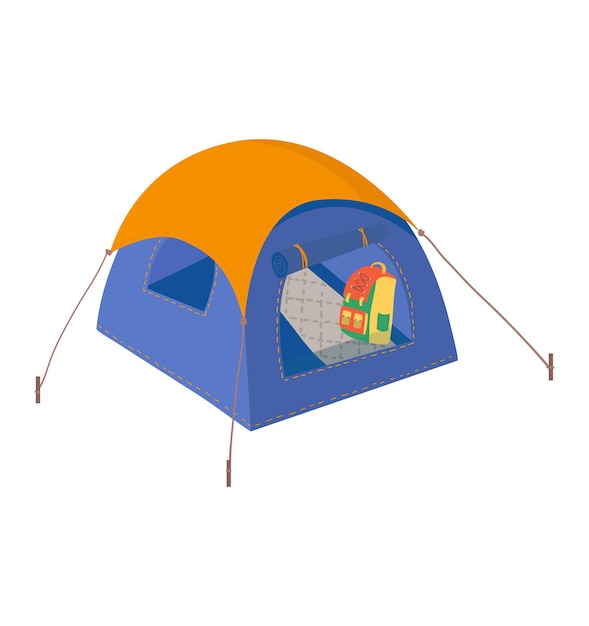 Modern standing tent icon outdoor tourist travel stuff concept forest journey equipment cartoon vect...