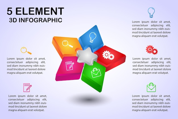 Modern star 3d infographic diagram with 5 element