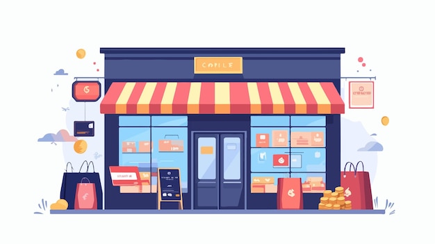 Modern Store Building Flat Vector Illustration Cartoon Style