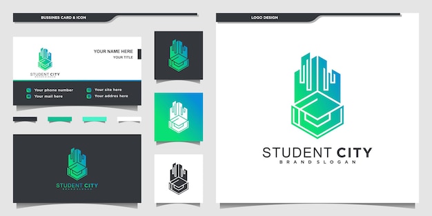 Modern student city logo design inspiration with modern gradients colour shape and business card Premium vektor