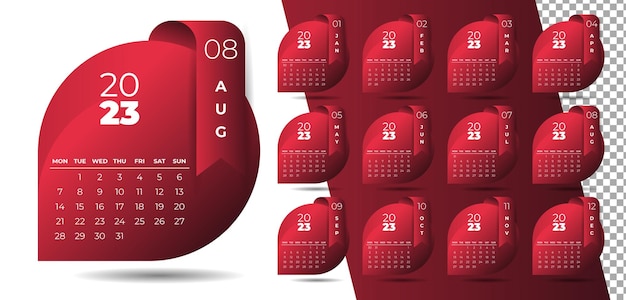 Modern style 2023 new year calendar design in ribbon style