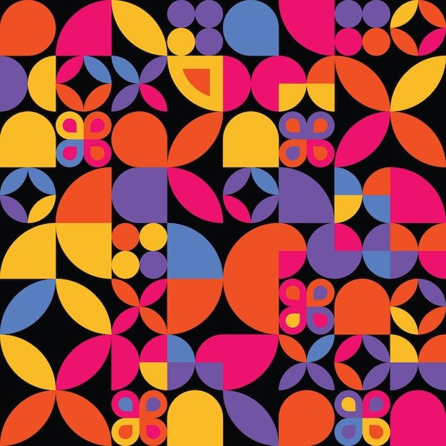 Modern style geometric abstract vector seamless pattern with simple shapes and retro color palette.