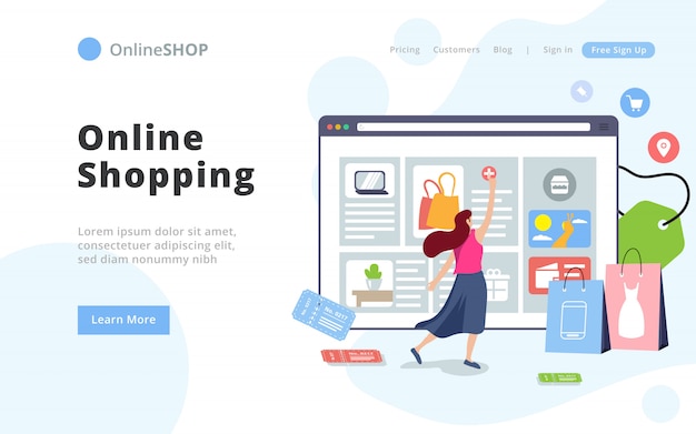 Modern style Online Shopping Landing Page Template. 