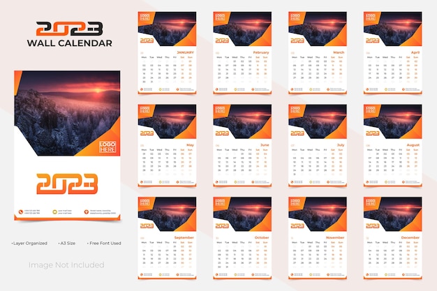 Modern and Stylish 2023 Wall Calendar Template Design