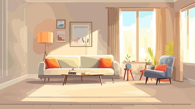 Modern Stylish Living Room Interior Vector Illustration