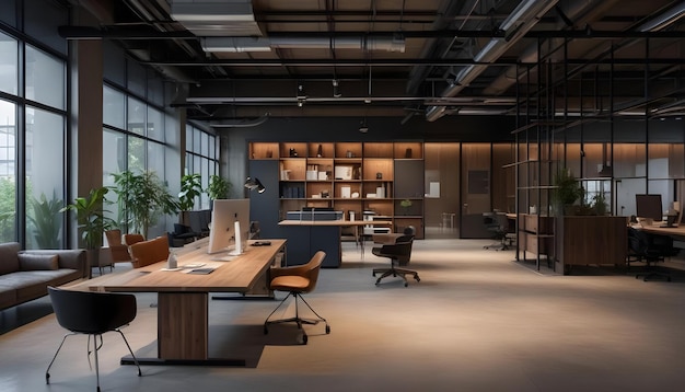 Vector modern and stylish open plan office interior with a cozy atmosphere