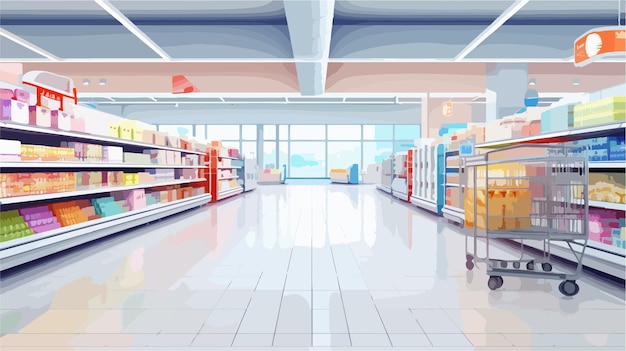 Vector modern supermarket blurred shopping place interior