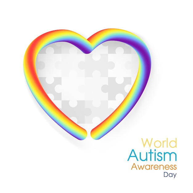 Modern symbol of world autism awareness day Grey puzzle piece in rainbow heart for design by 2 april