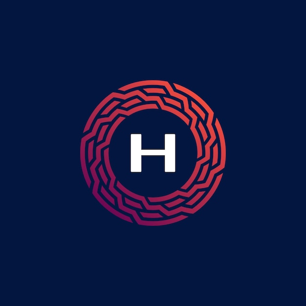 Vector modern tech circle emblem letter h frame logo