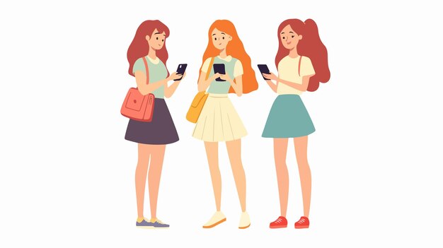 Modern Technology Girls Discussing with Phone