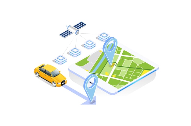 Modern Technology GPS navigation app concept in isometric vector illustration