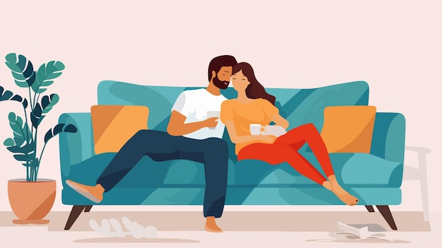 Vector modern template style lover couple on sofa isolated