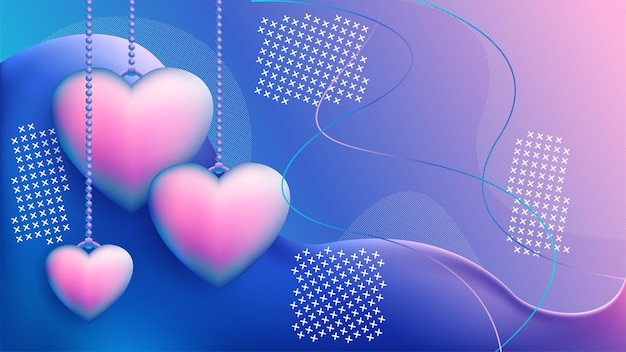 Modern template for Valentines Day with shimmering colors hearts Banner greeting card with copyspace