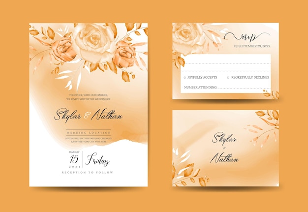 Modern terracotta floral wedding card and RSVP card template set