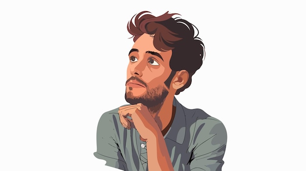 Vector modern thoughtful handsome male in mixed media flat style vector illustration