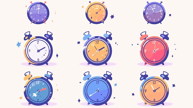 Modern Timer Set Icons in Linear and Flat Style Vector Illustration