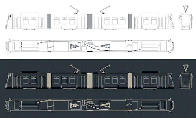 Vector modern tram blueprints