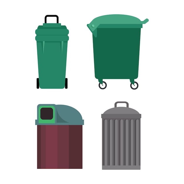 Modern trash cans Icon set Vector illustration isolated on white background