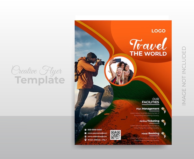 Modern travel flyer template with photo and vector