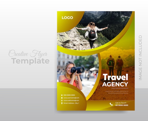 Modern travel flyer template with photo and vector