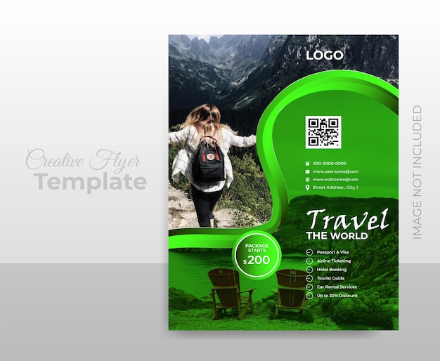 Modern travel flyer template with photo and vector