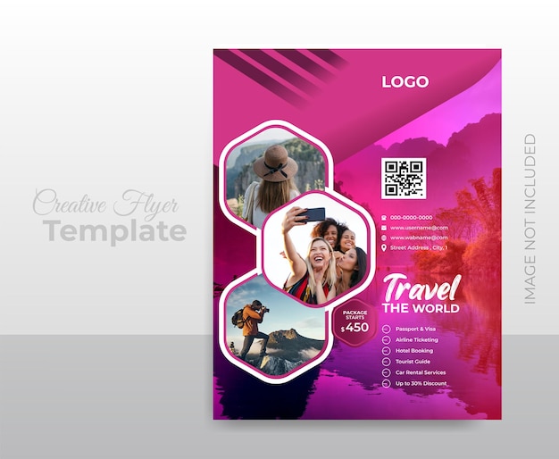 Modern travel flyer template with photo and vector