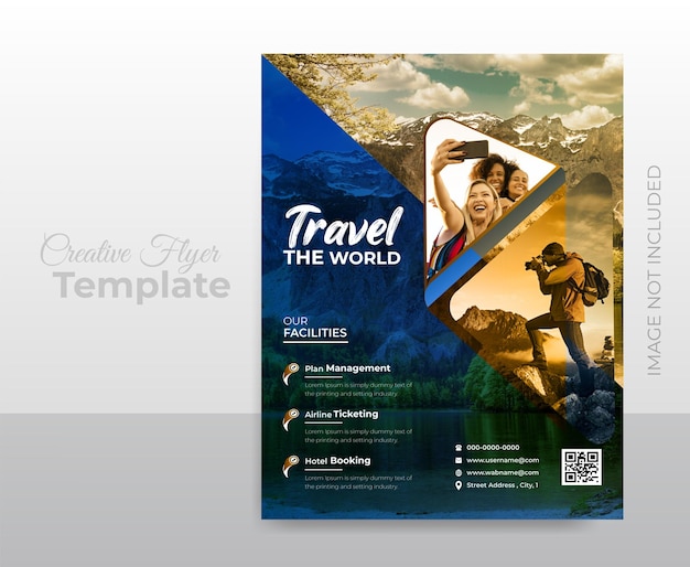 Modern travel flyer template with photo and vector