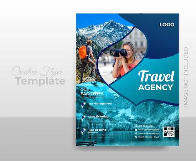 Modern travel flyer template with photo and vector