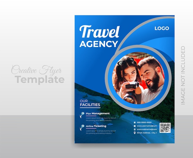 Modern travel flyer template with photo and vector