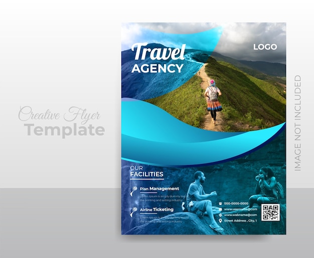 Modern travel flyer template with photo and vector