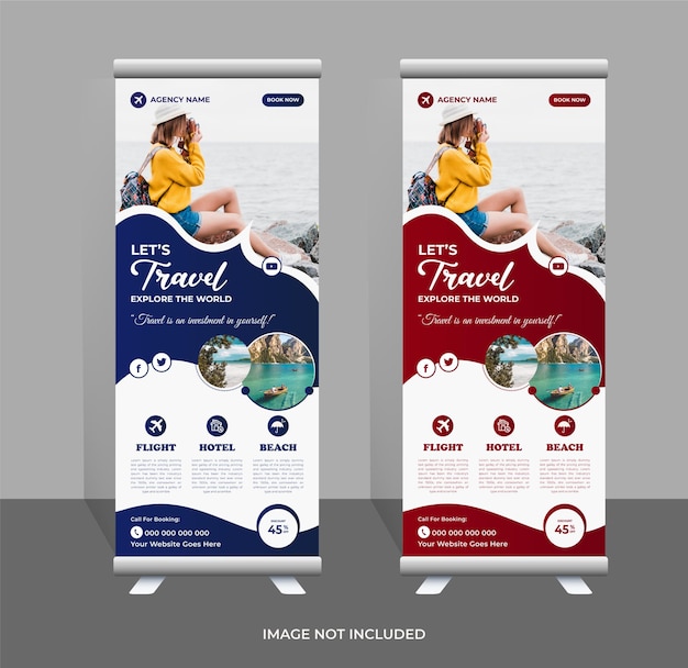 Modern travel roll up banner template design