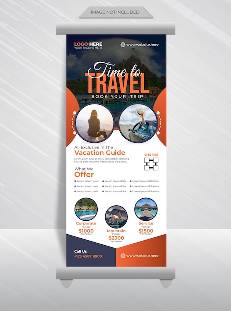 Modern travel roll up or pull up banner design template