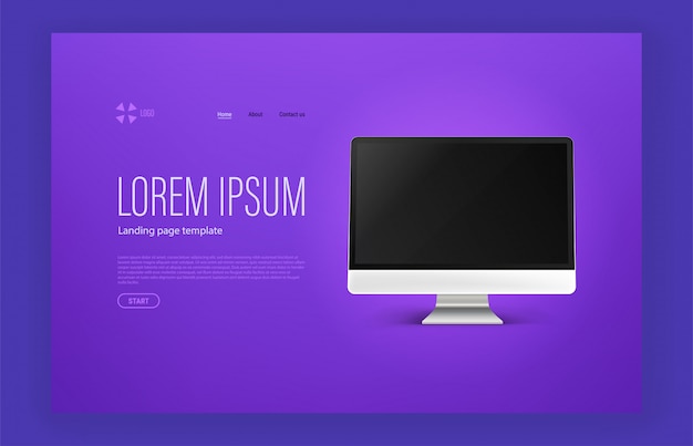 Vector modern trendy landing page with sample text and computer