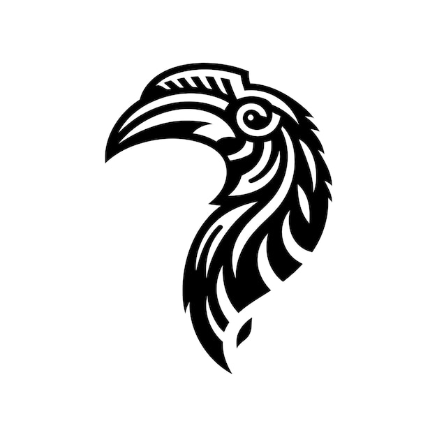 modern tribal tattoo hornbill abstract line art of animals minimalist contour Vector