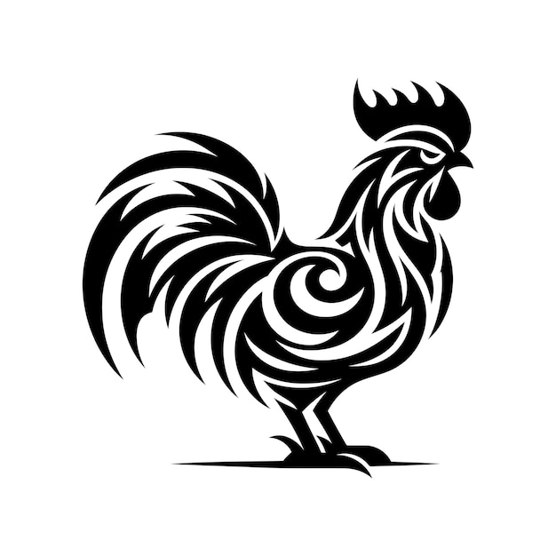 modern tribal tattoo rooster abstract line art of animals minimalist contour Vector