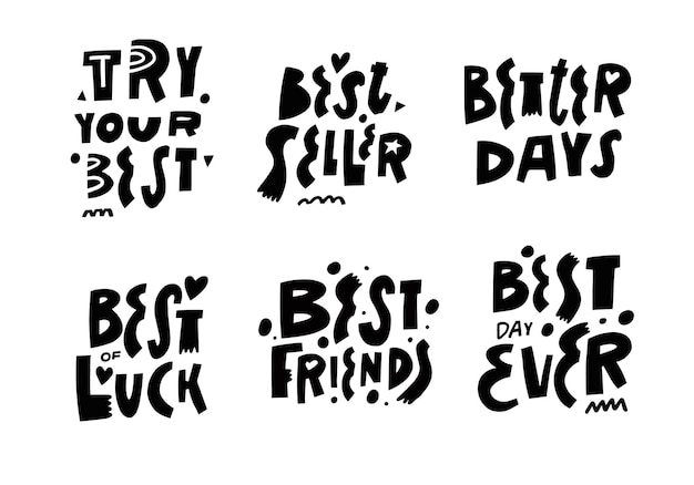 Modern typography lettering phrases set. Hand drawn black color Scandinavian style sketch text.