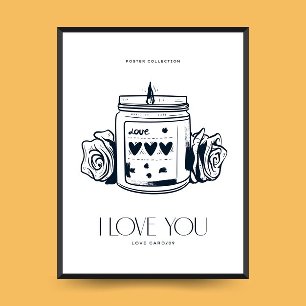 Modern Valentines day vertical flyer or poster template Love hand drawn trendy illustration