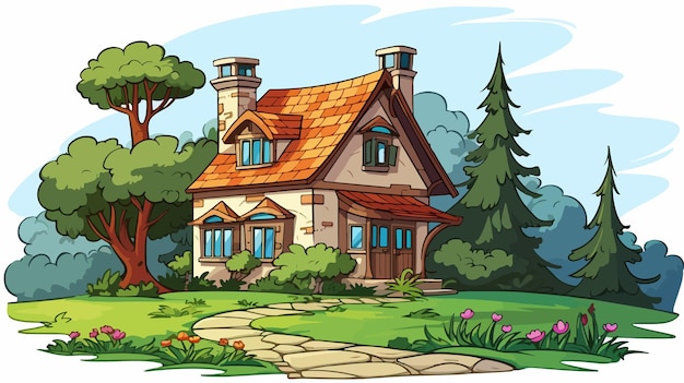 Modern Vector Art of House and Building Detailed Cartoon Style Illustration for Real Estate Concepts