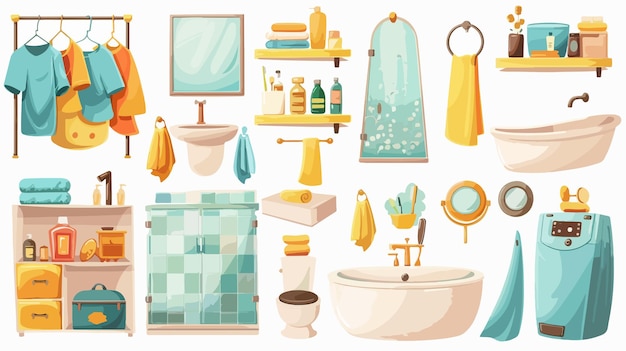 Vector modern vector bathroom and washroom elements set for graphic design projects