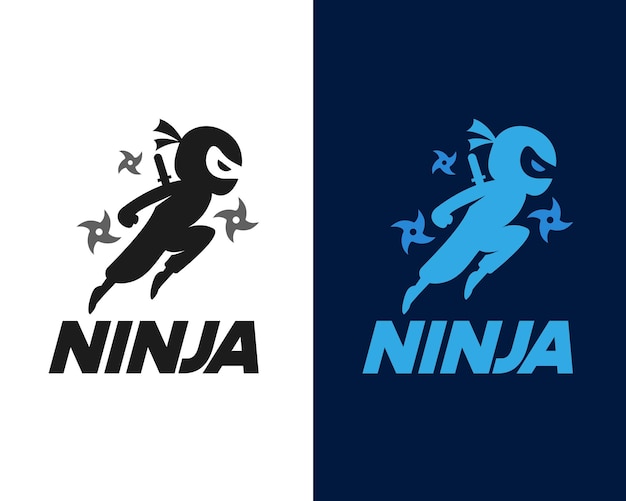 Modern vector flat design simple minimalist logo template of jumping ninja avoid shuriken