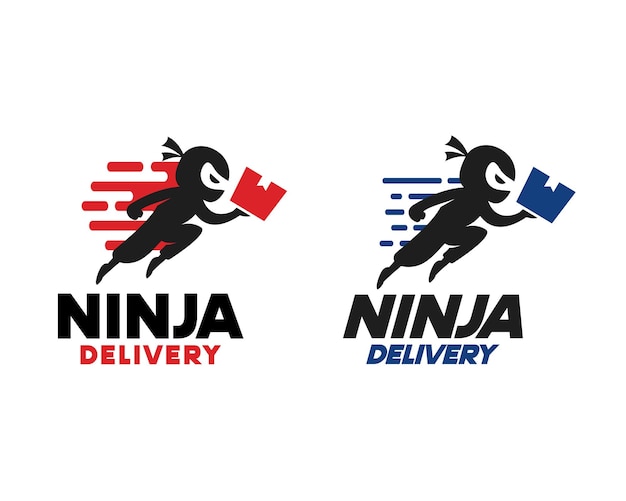 Modern vector flat design simple minimalist logo template of ninja delivery man character