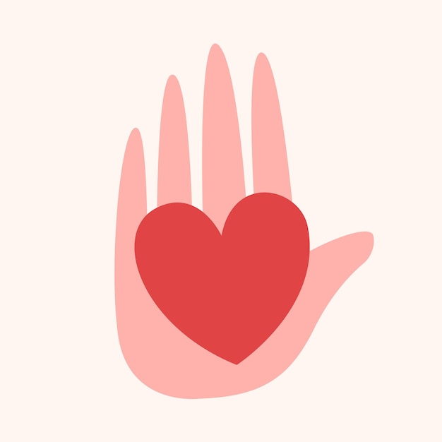 Modern vector illustration of heart in hand. Cute clipart in flat style. Volunteering, supporting