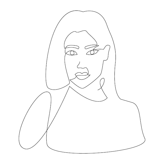 Modern vector illustration with linear girl in t-shirt. Single line art of woman silhouette.